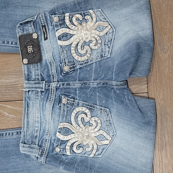 Miss Me Blue Straight Leg Jeans with Silver Embellishments - Picture 8 of 16